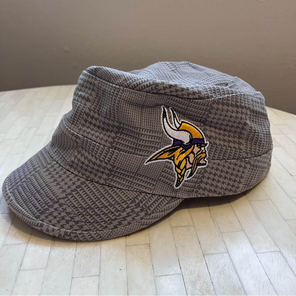 NFL Gray Plaid Women’s Cadet Hat with Embroidered Minnesota Viking Logo